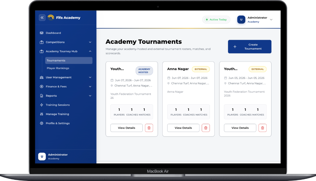 Academy Management Dashboard Preview